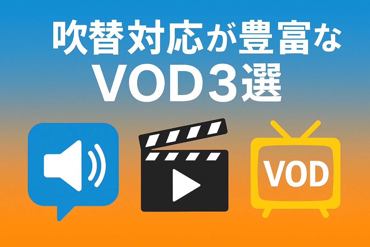 吹替対応のVODを比較する棒グラフ形式の画像。コスパや配信数が視覚的に表現されている。