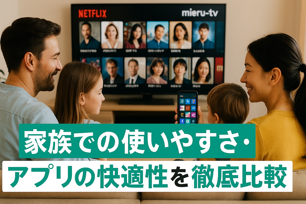 家族での使いやすさとアプリの快適性を比較するイメージ画像（U-NEXT・mieru-TV）