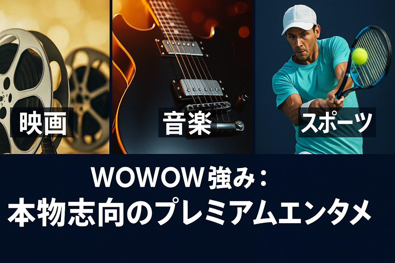 WOWOWの魅力を紹介する画像(映画・音楽・スポーツに特化)