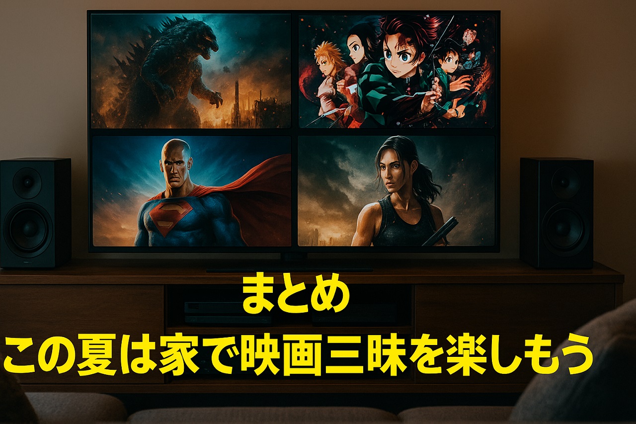 夏の自宅で映画を存分に楽しむホームシアターのイメージ