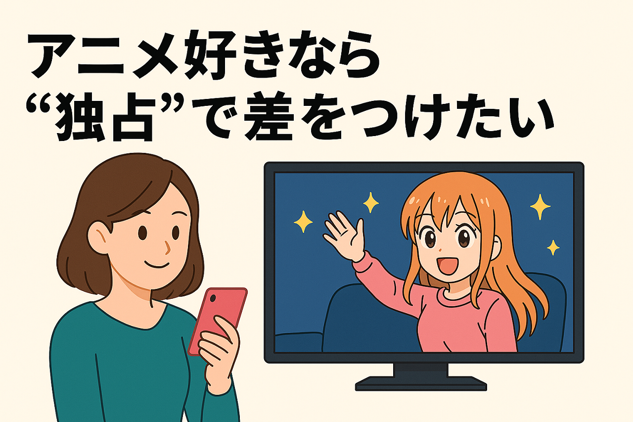 アニメ好きなら“独占”で差をつけたいという見出しを強調した画像
