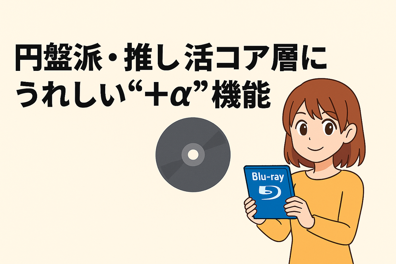 推し活に役立つBlu-rayや特典機能を強調したアニメファン向け画像