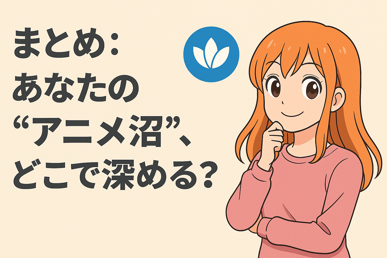 まとめ：あなたのアニメ沼、どこで深める？という締めの問いかけを示す画像