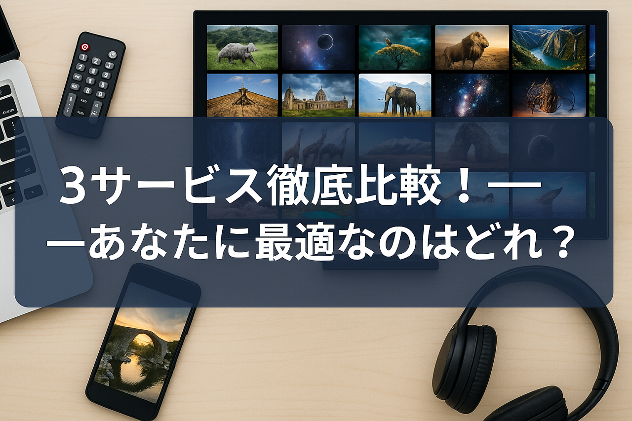 U-NEXT・WOWOW・スカパーのドキュメンタリー配信内容を紹介する図解