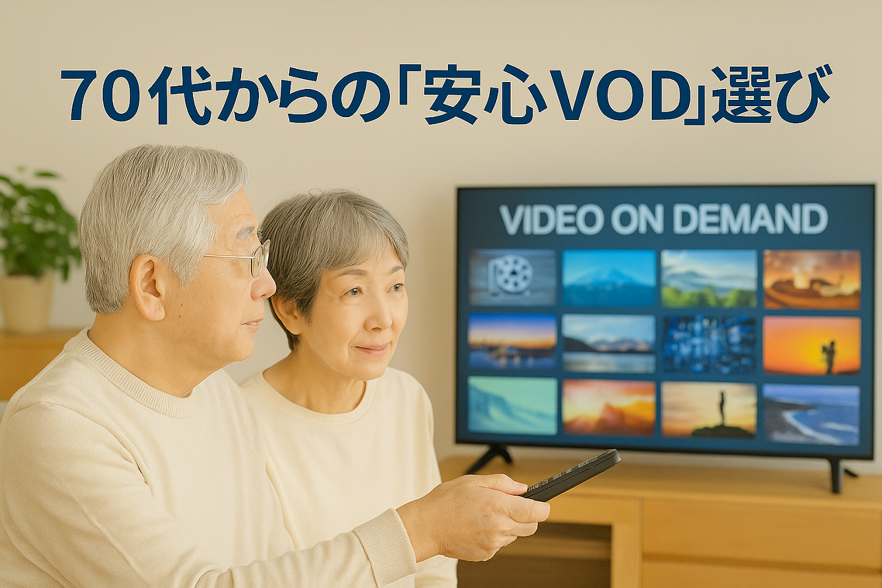 70代のVOD初心者に向けた、安心して使える配信サービスの選び方を紹介する画像