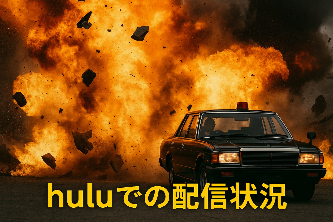 西部警察の爆破シーンを象徴するアクション画像(Hulu配信告知用)